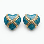 Vintage Marbled Turquoise Heart Gold Plated Clip-On Earrings