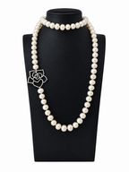 Vintage Freshwater Pearl Silver Rose Long Necklace