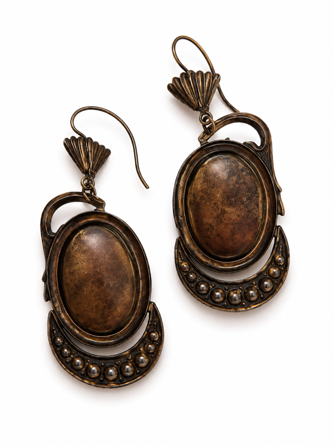 Vintage Art Nouveau Revival Green Stone & Crystal Dangle Earrings