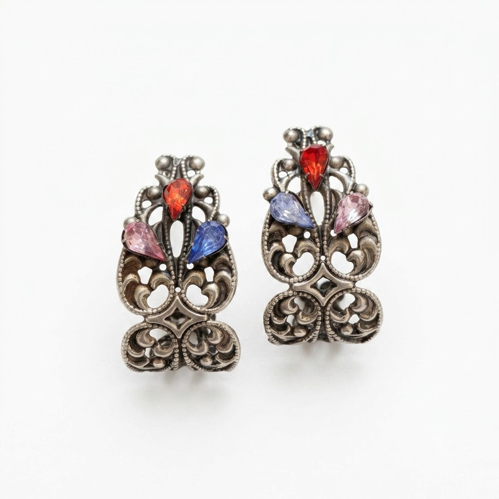 Vintage Art Nouveau Paste Crystal Clip On Earrings