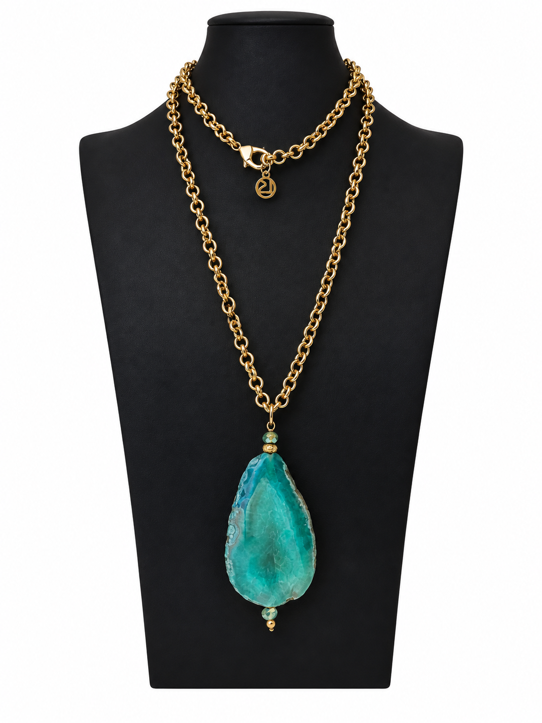 Luisa Spagnoli Green Agate Pendant Long Necklace