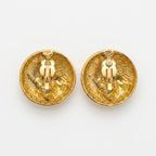 Vintage Black Enamel Gold Plated Dome Clip-On Earrings