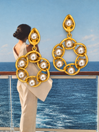 Vintage Gold Plated Faux Pearl Link Drop Earrings