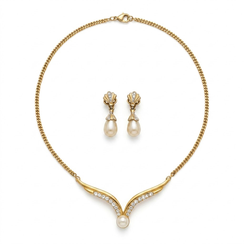 Vintage Nina Ricci Pearl Drop Necklace and Earrings Set