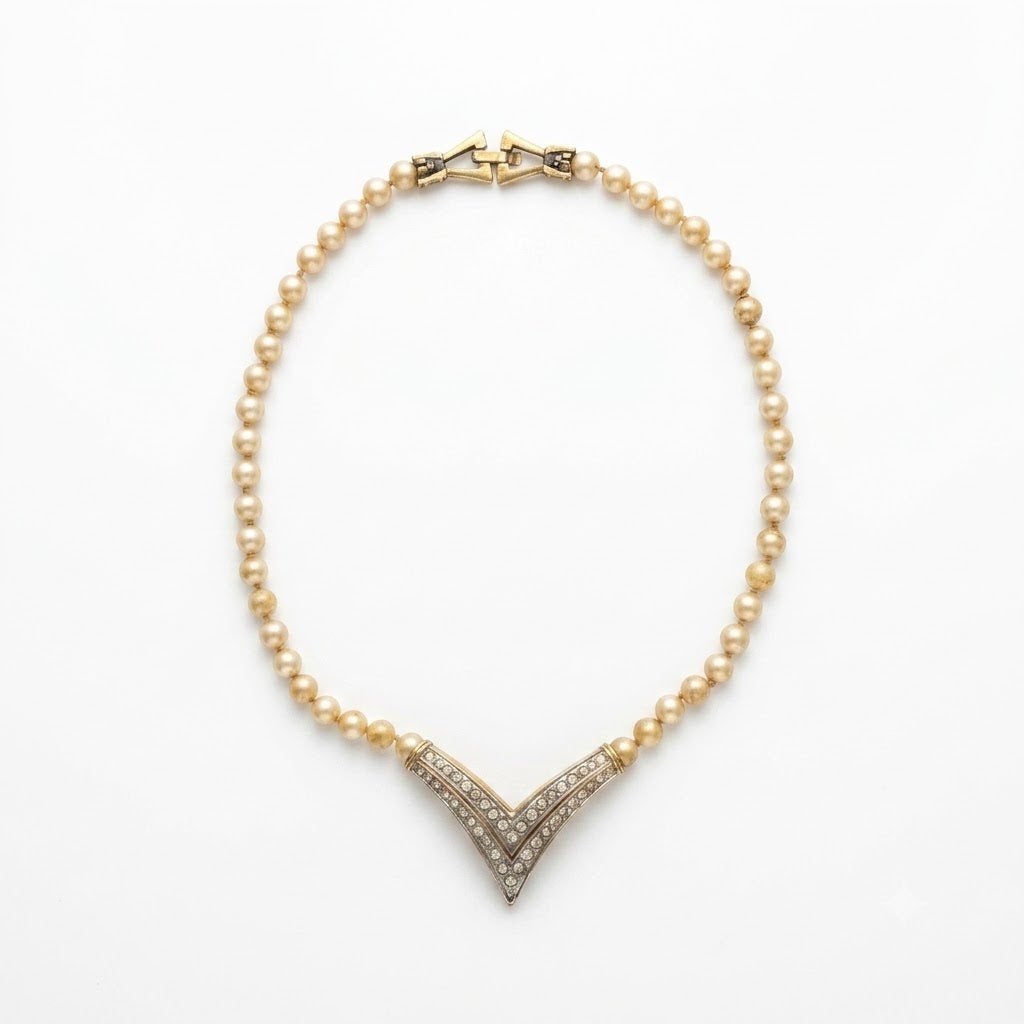 Vintage Art Deco Revival Pearl Chevron Necklace