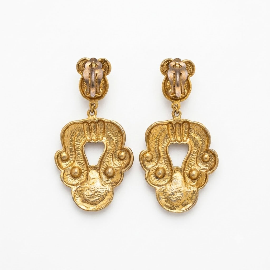 Vintage Baroque Revival Faux Pearl Drop Clip On Earrings