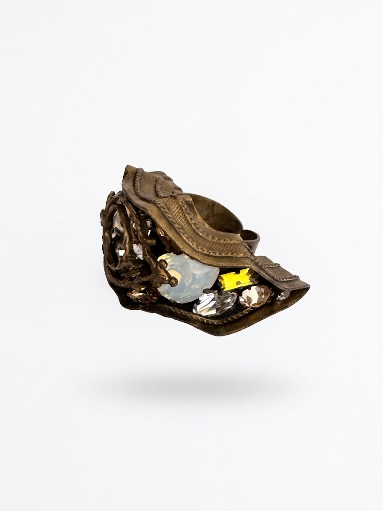Vintage Brutalist Crystal Cocktail Statement Ring