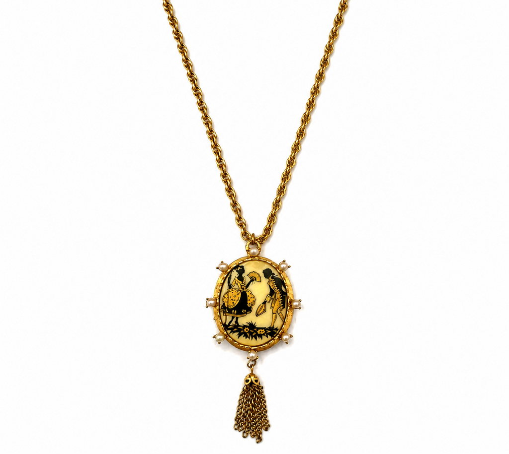 Vintage Gold Plated Courting Couple Locket Necklace