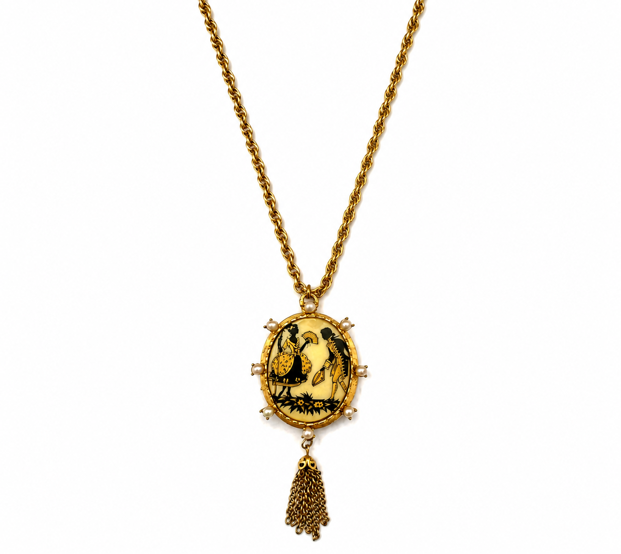 Vintage Gold Plated Courting Couple Locket Necklace