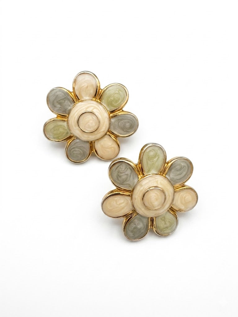 Vintage Pastel Enamel Daisy Flower Earrings