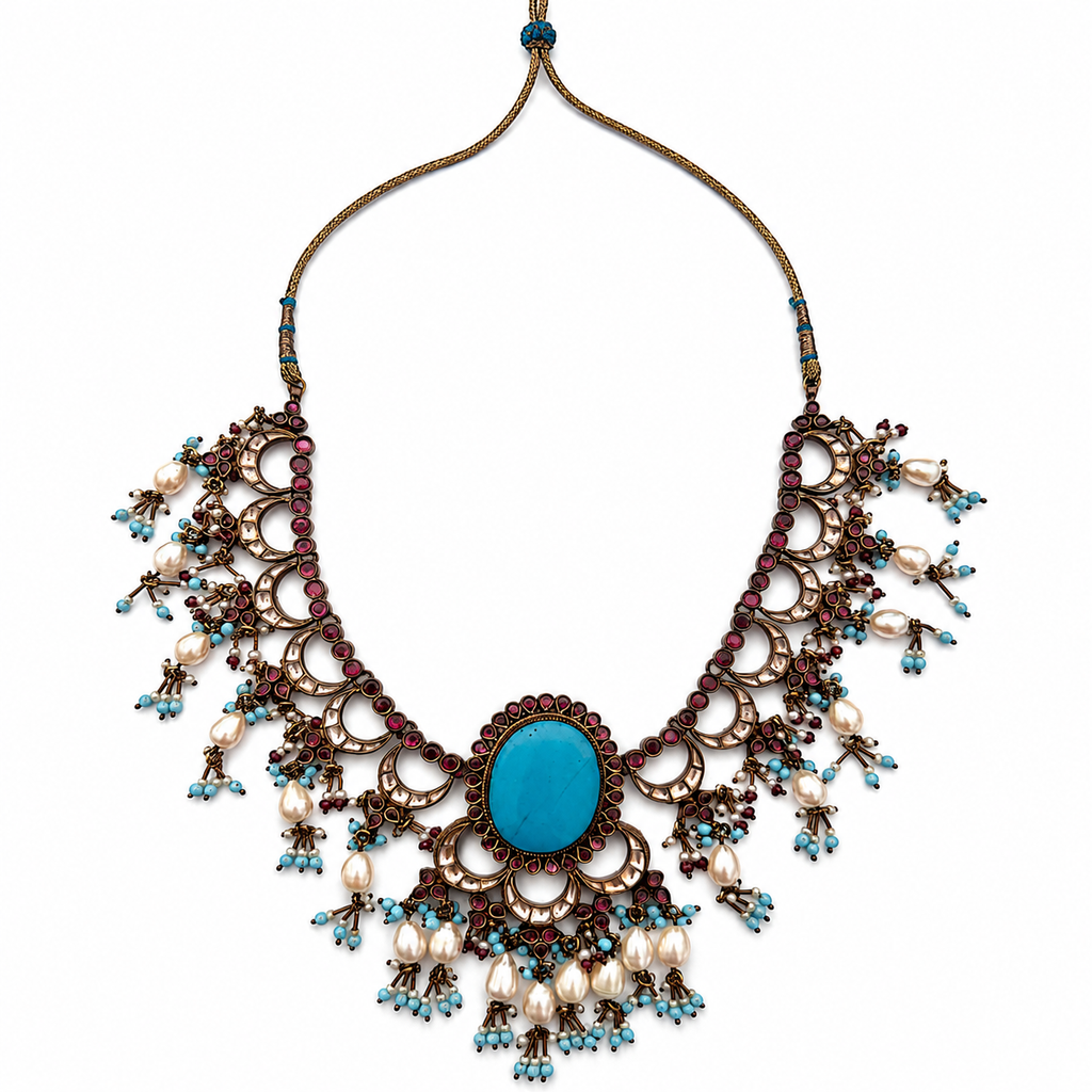 Vintage Indian Turquoise Statement Necklace & Earrings Set