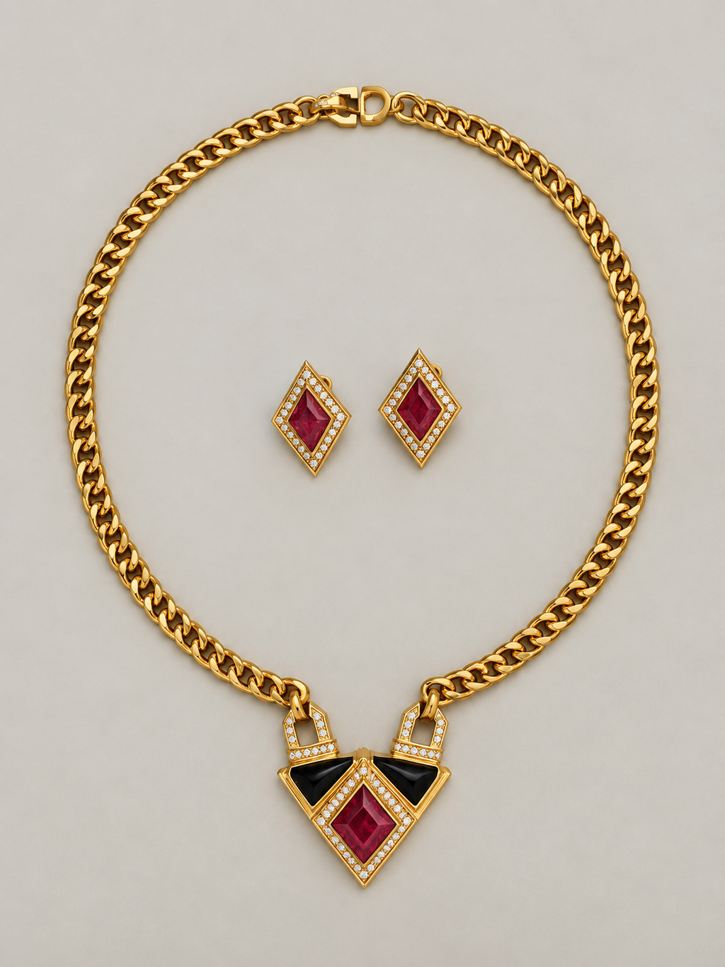 Vintage Christian Dior Art Deco Jewel Necklace & Earrings Set