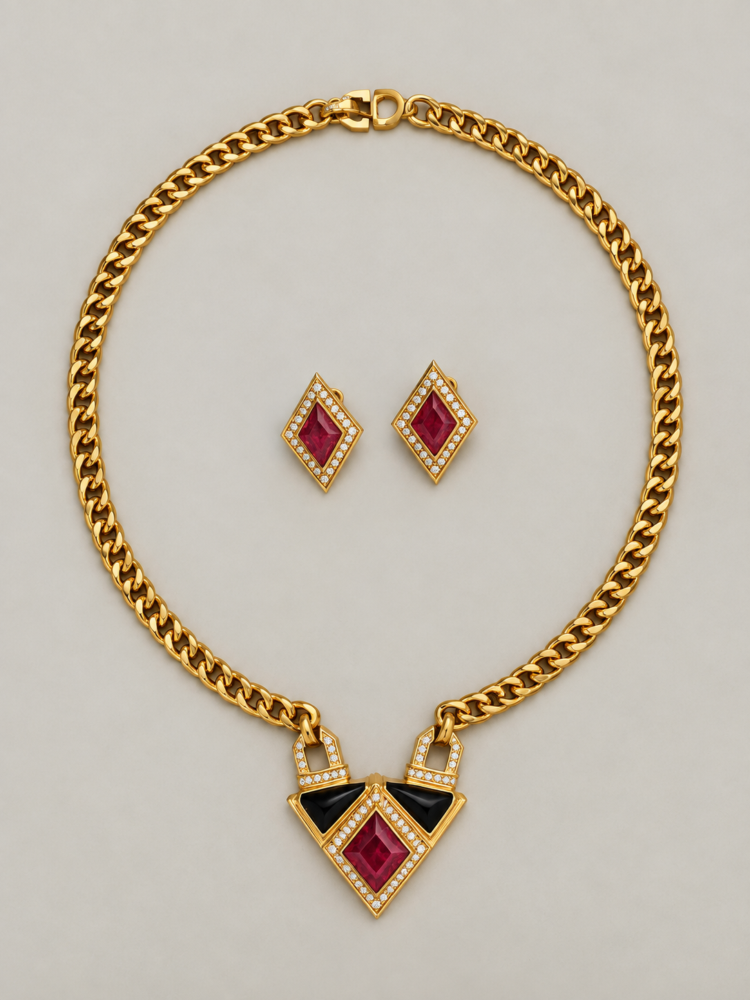 Vintage Christian Dior Art Deco Jewel Necklace & Earrings Set