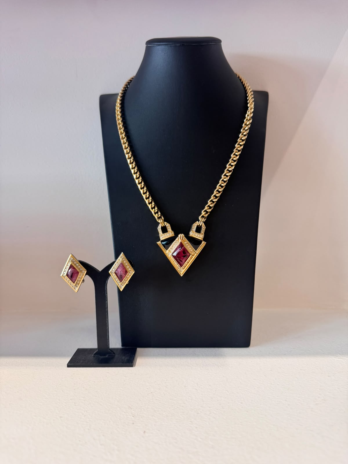 Vintage Christian Dior Art Deco Jewel Necklace & Earrings Set