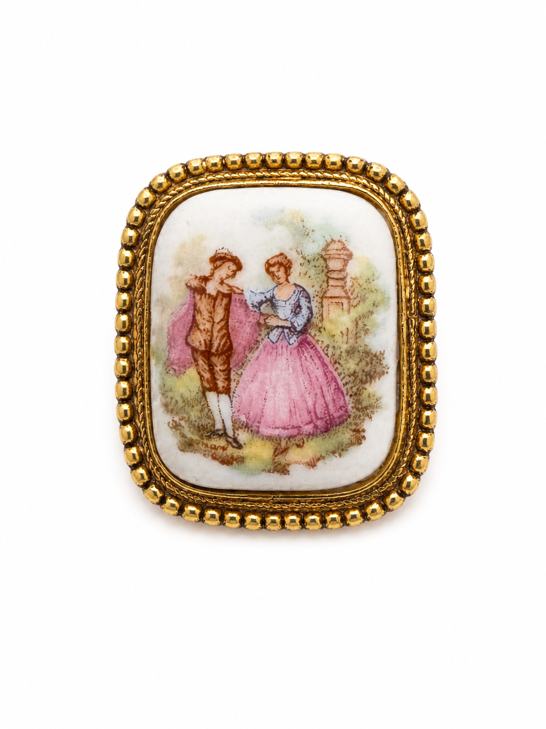 Vintage Porcelain Romantic Scene Brooch