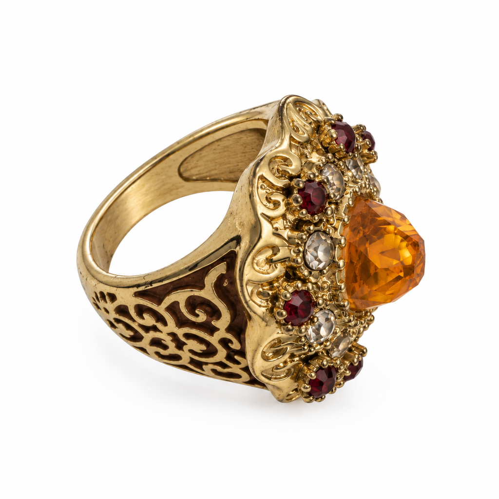 Vintage Baroque Amber Crystal Cocktail Ring
