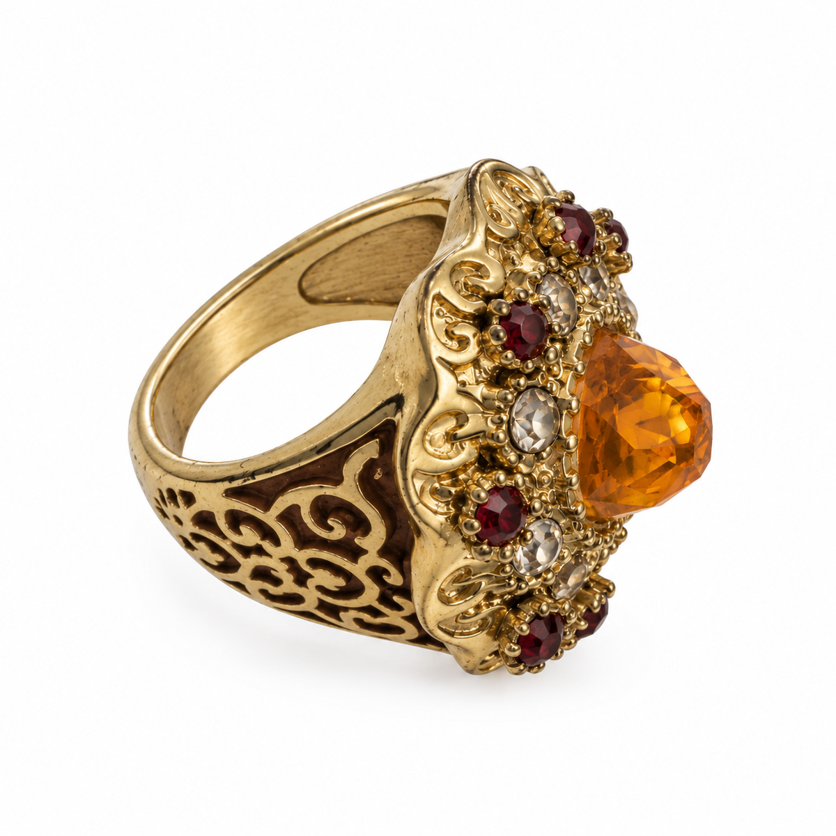 Vintage Baroque Amber Crystal Cocktail Ring