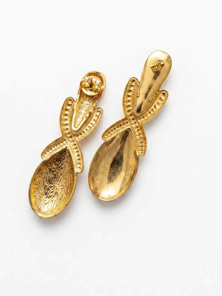 Vintage Gold Tone Sculptural Clip-On Earrings