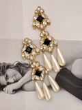 Oversized Vanina Crystal & Pearl Chandelier Earrings