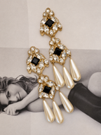Oversized Vanina Crystal & Pearl Chandelier Earrings