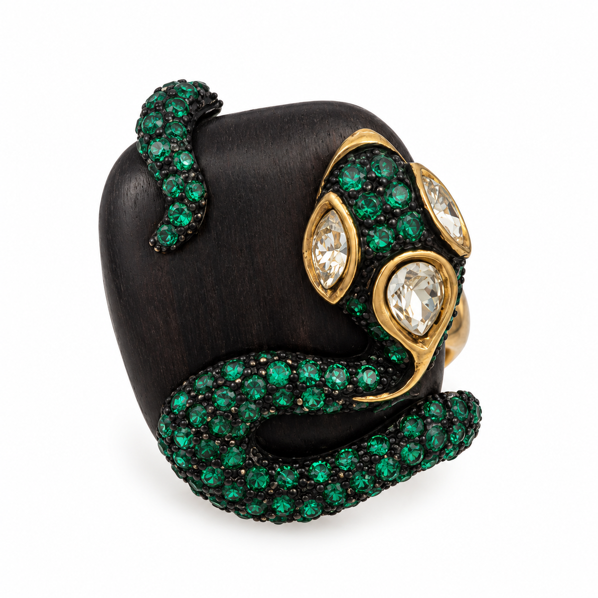 Vintage Roberto Cavalli Jeweled Serpent Wood Cocktail Ring
