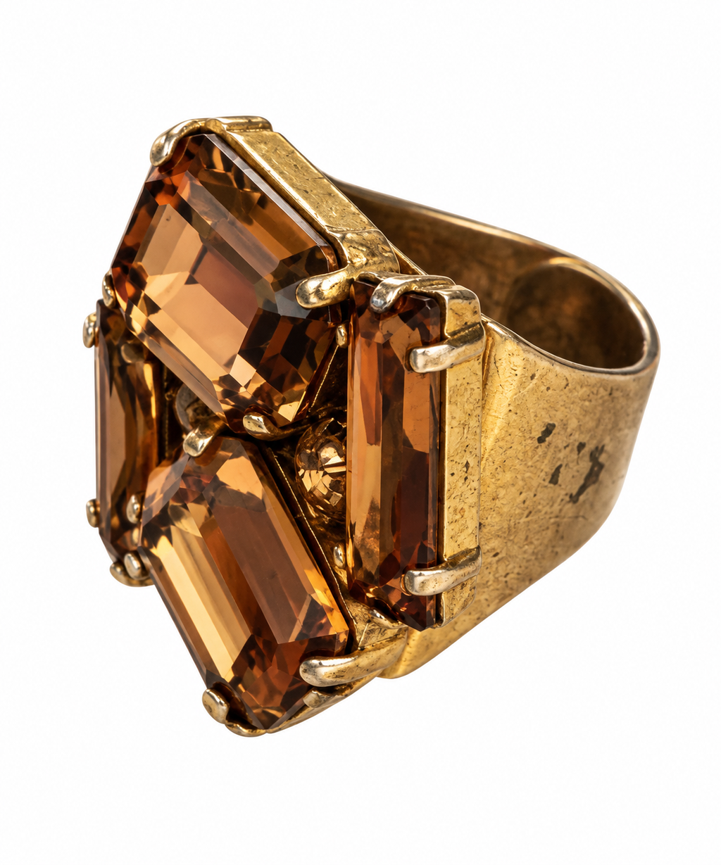 Vintage Art Deco Amber Crystal Cocktail Ring