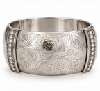 Vintage Engraved Floral Crystal Cuff Bracelet