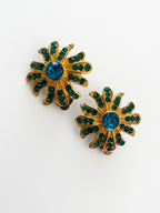 Vintage Floral Burst Rhinestone Clip On Earrings