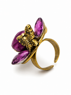 Vintage Purple Glass and Butterfly Statement Ring