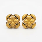 Vintage Floral Black Crystal Clip On Earrings