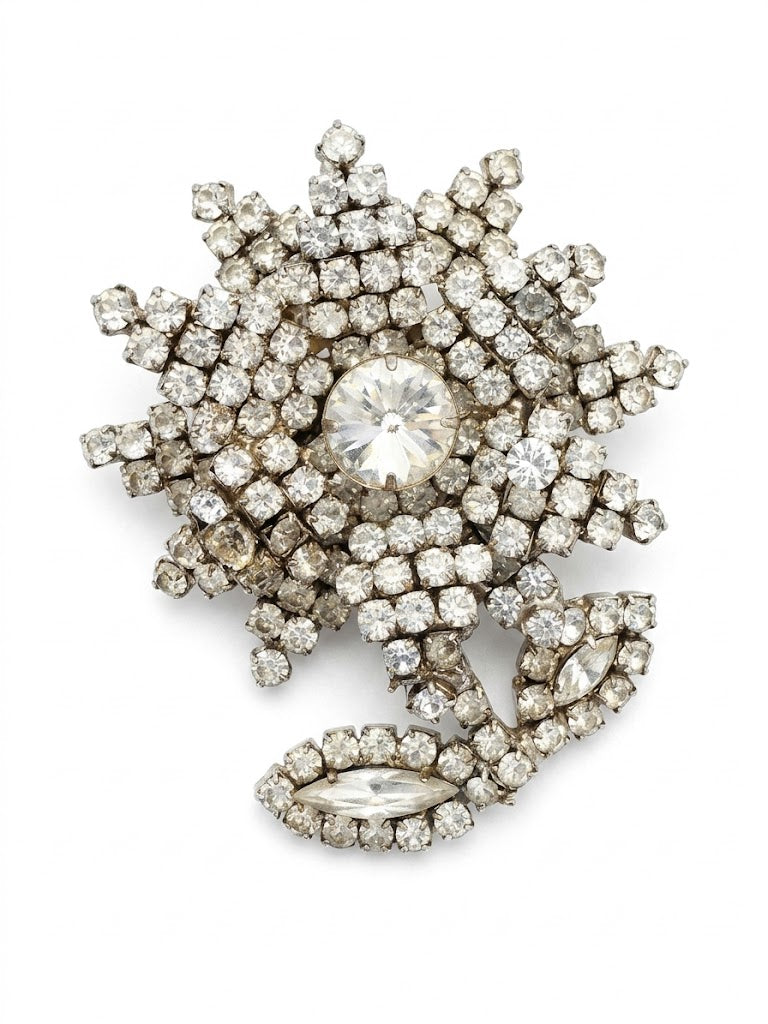 Vintage Rhinestone Floral Statement Brooch