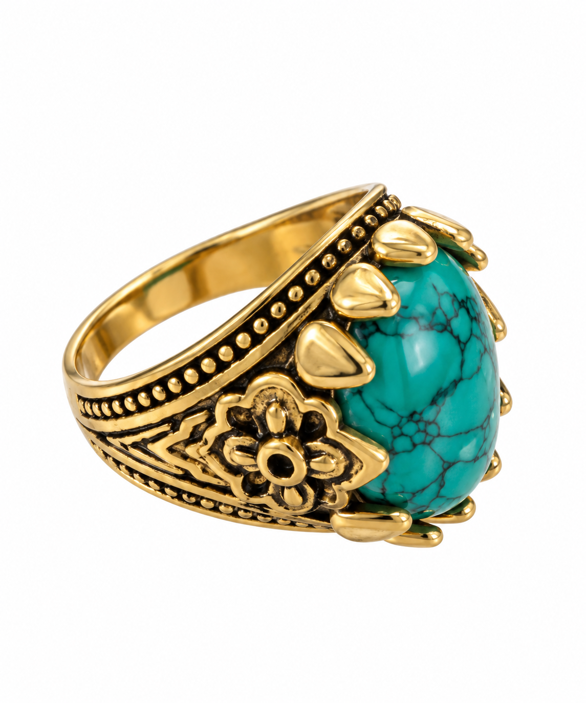 Vintage Turquoise Cabochon Floral Ring