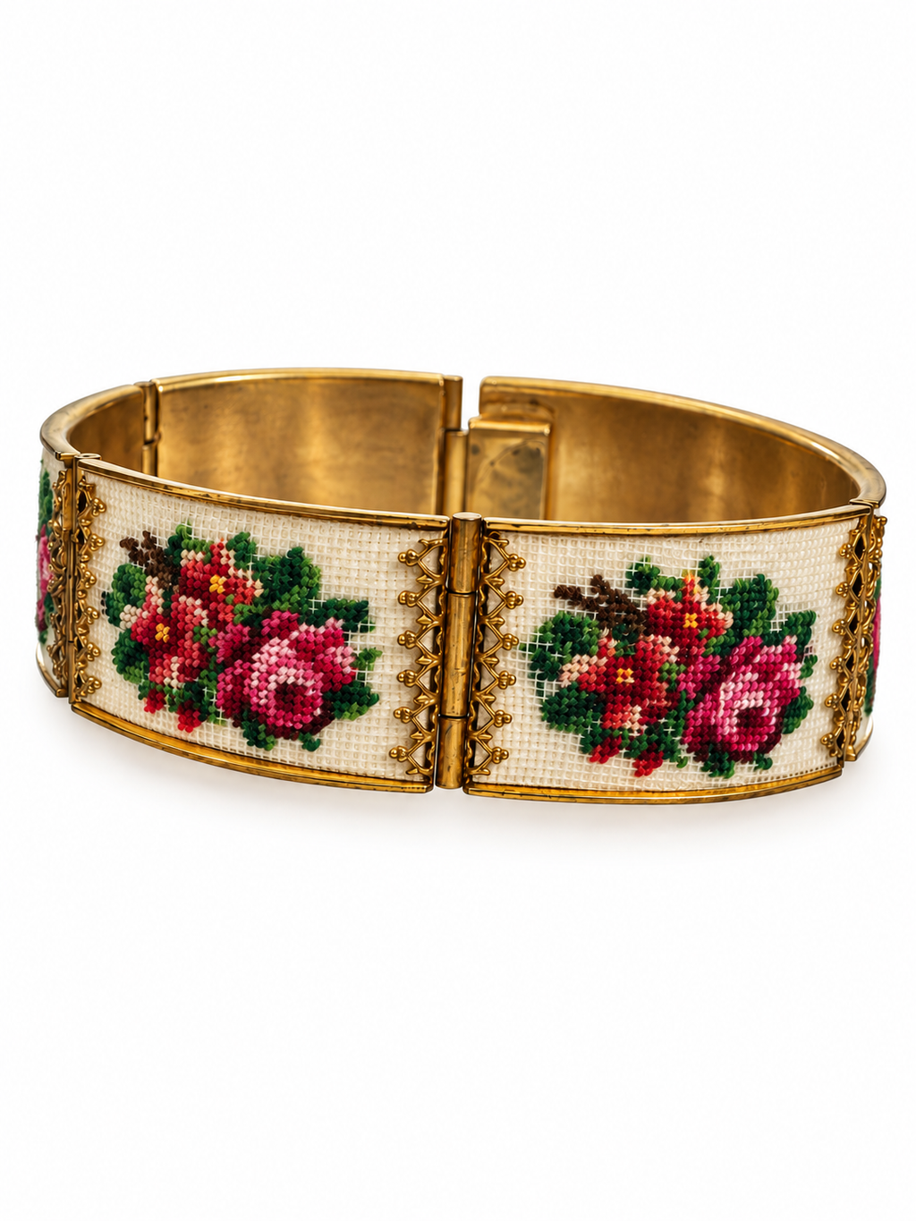 Vintage Petit Point Rose Panel Bracelet