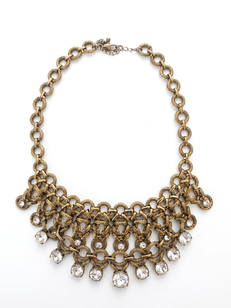 Vintage Byzantine Revival Crystal Bib Statement Necklace