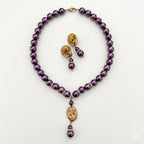Vintage Cameo Faux Pearl Necklace and Earrings Set