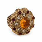 Vintage Baroque Amber Crystal Cocktail Ring