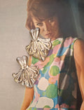 Vintage Art Nouveau Silver Tone Fan Earrings