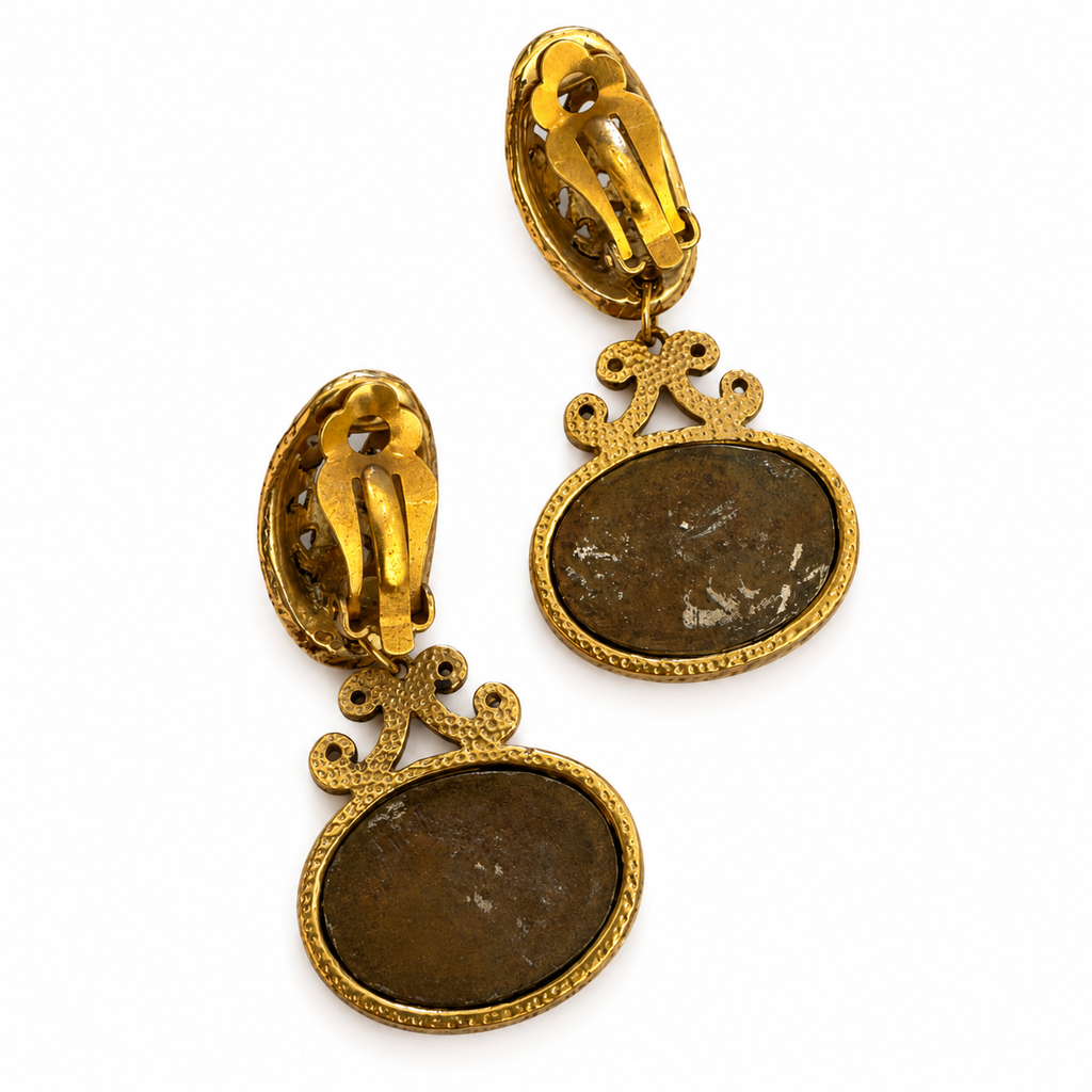 Vintage Roman Coin Revival Medallion Clip On Earrings