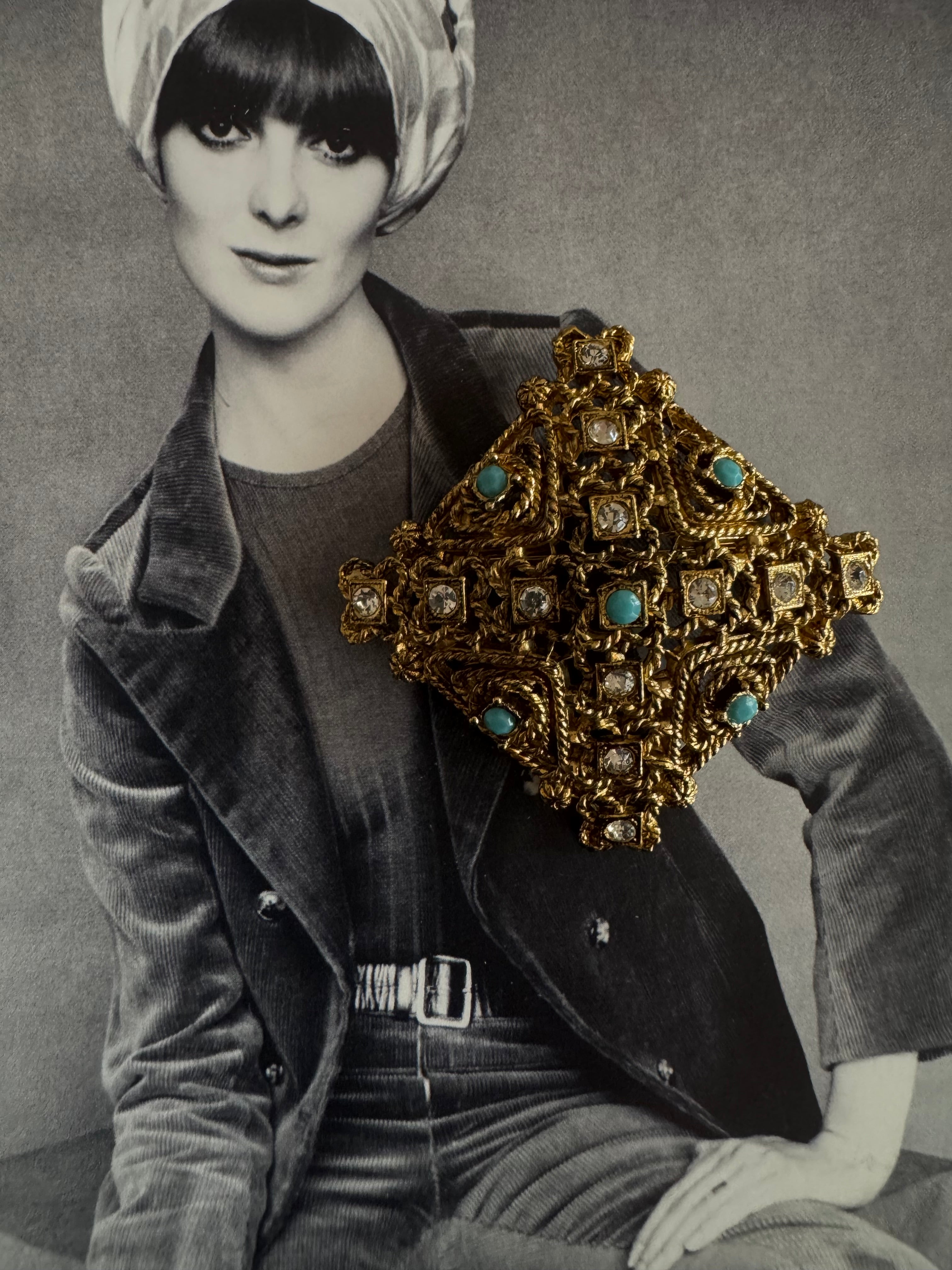 Vintage Byzantine Revival Cross Motif Brooch
