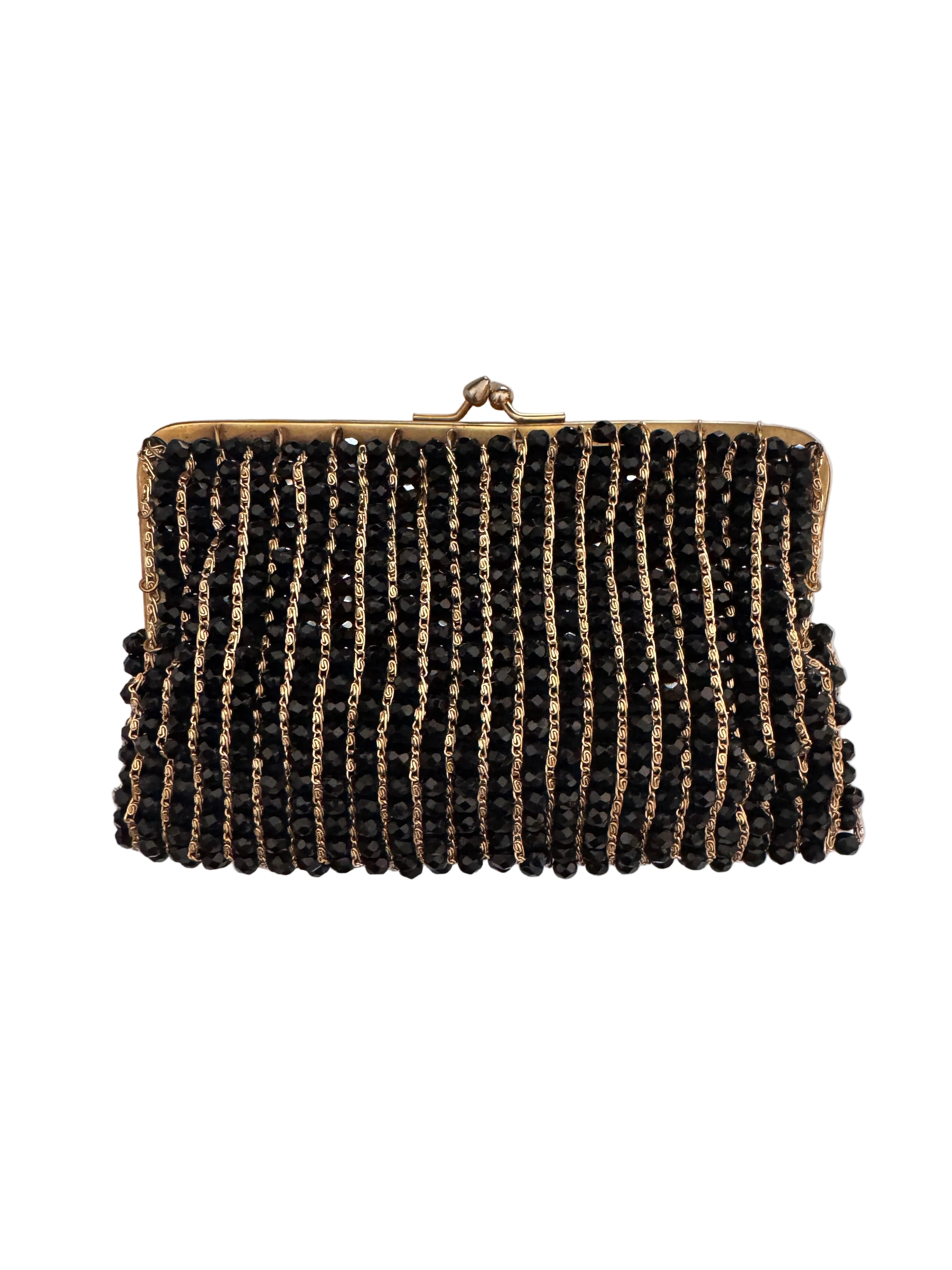 Vintage Black Beaded Evening Clutch Bag