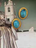 Vintage Faux Turquoise Cabochon Oval Clips