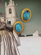 Vintage Faux Turquoise Cabochon Oval Clips