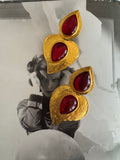 Vintage Yves Saint Laurent Gold Plated Red Cabochon Statement Earrings