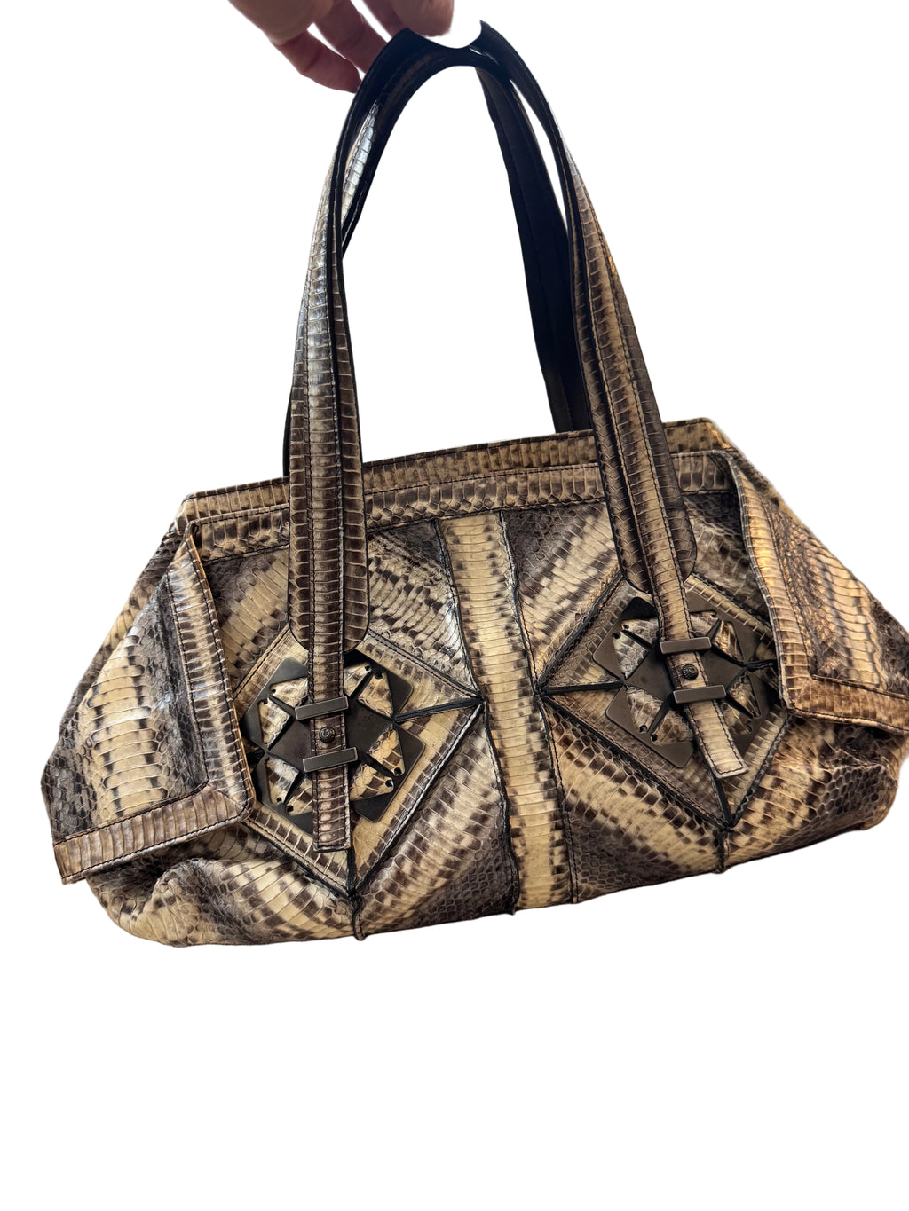 Salvatore Ferragamo Large Python Snakeskin Patchwork Satchel