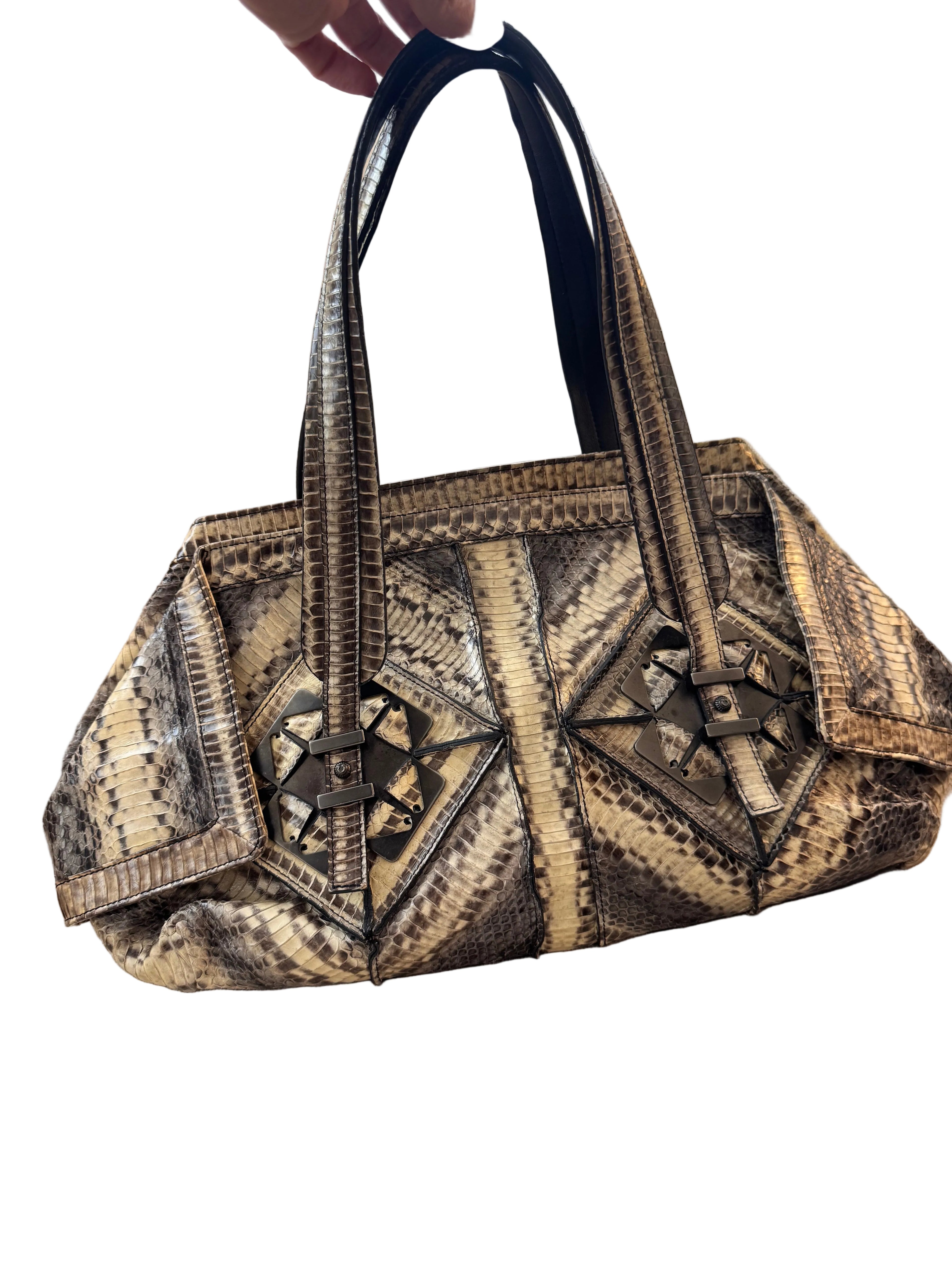 Salvatore Ferragamo Large Python Snakeskin Patchwork Satchel