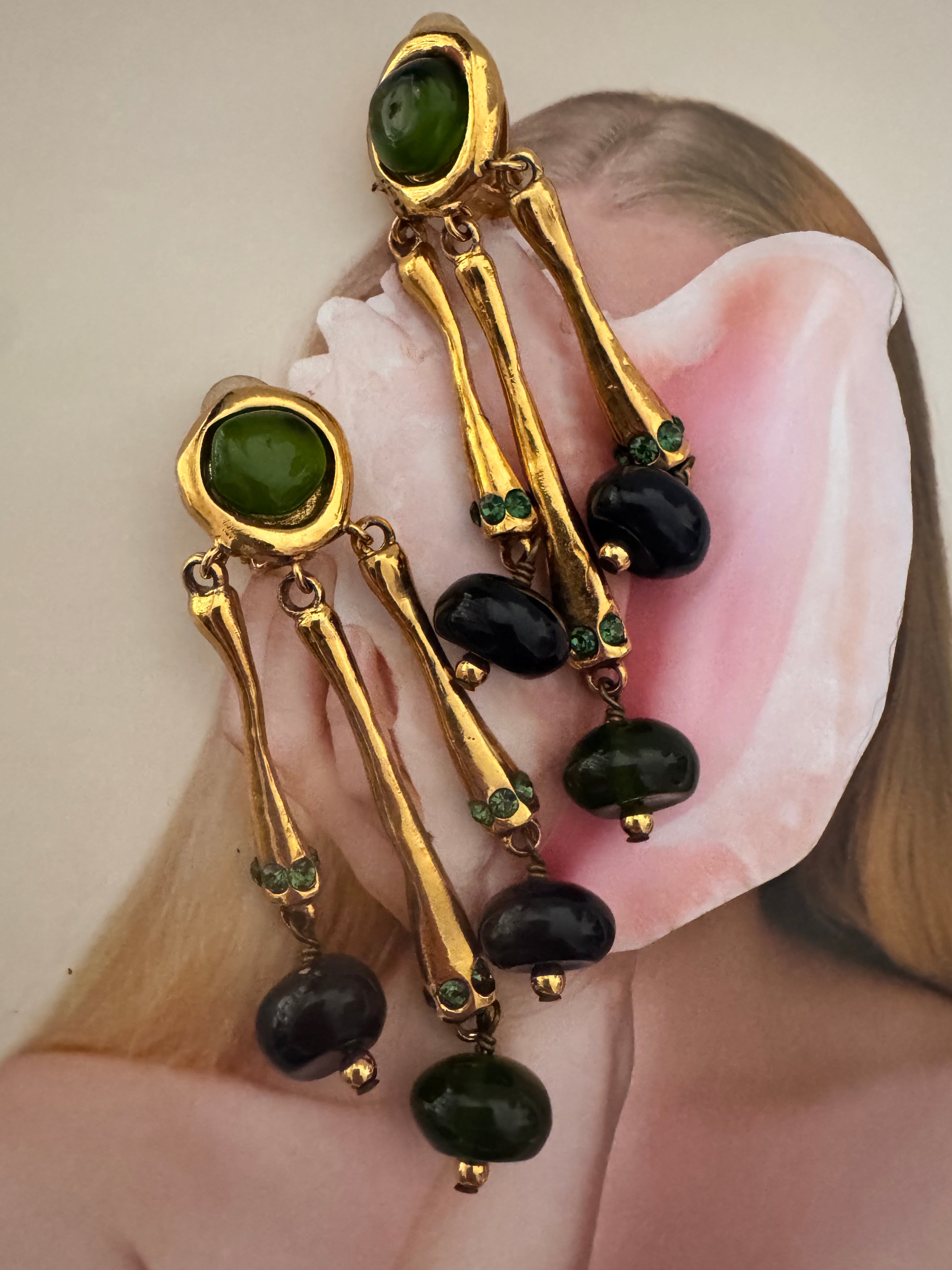 Vintage Christian Lacroix Green Cabochon Drop Earrings