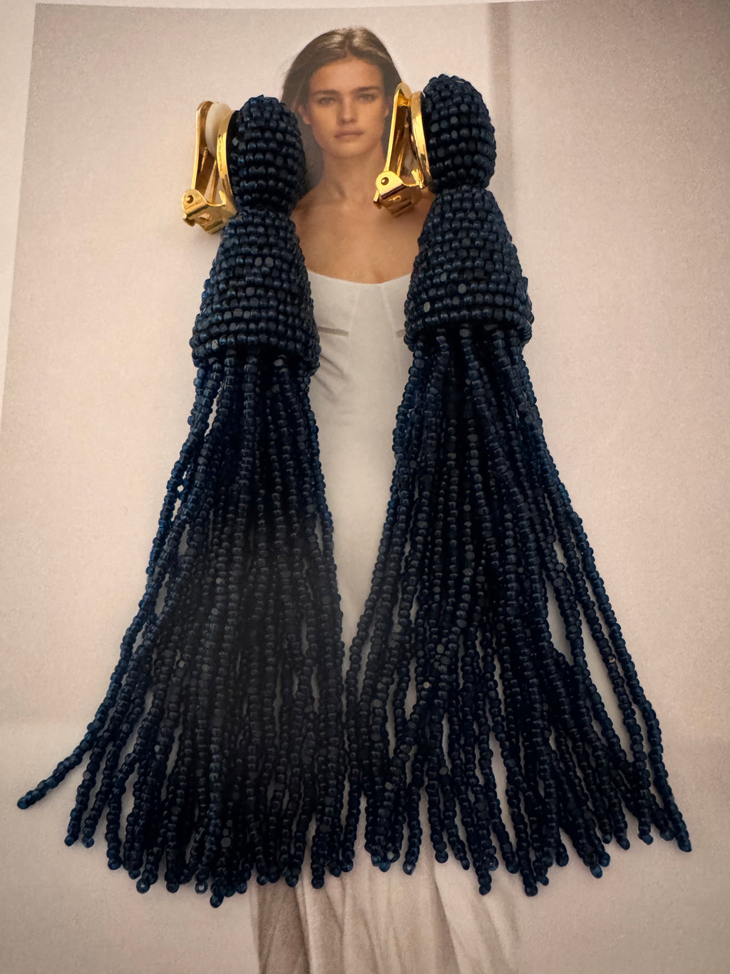 Vintage Oscar de la Renta Beaded Tassel Statement Earrings