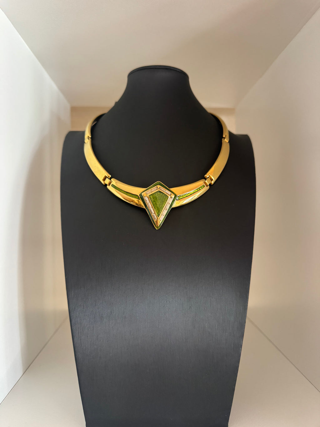 Vintage Art Deco Revival Green Geometric Statement Necklace