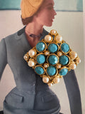 Vintage Turquoise and Pearl Cluster Statement Brooch