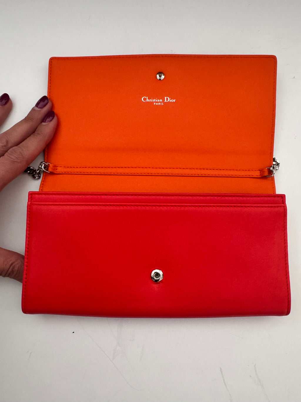 Vintage Christian Dior Red Leather Wallet and Chain Shoulder Bag
